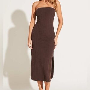 Vitamin A strapless west dress chocolate brown organic rib